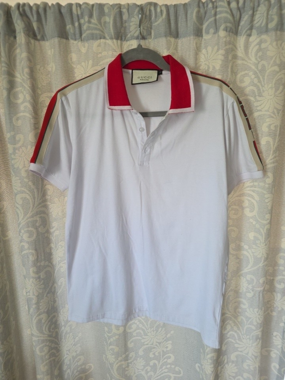 Gucci White Polo with Red Contrast Collar and Shoulder Stripes